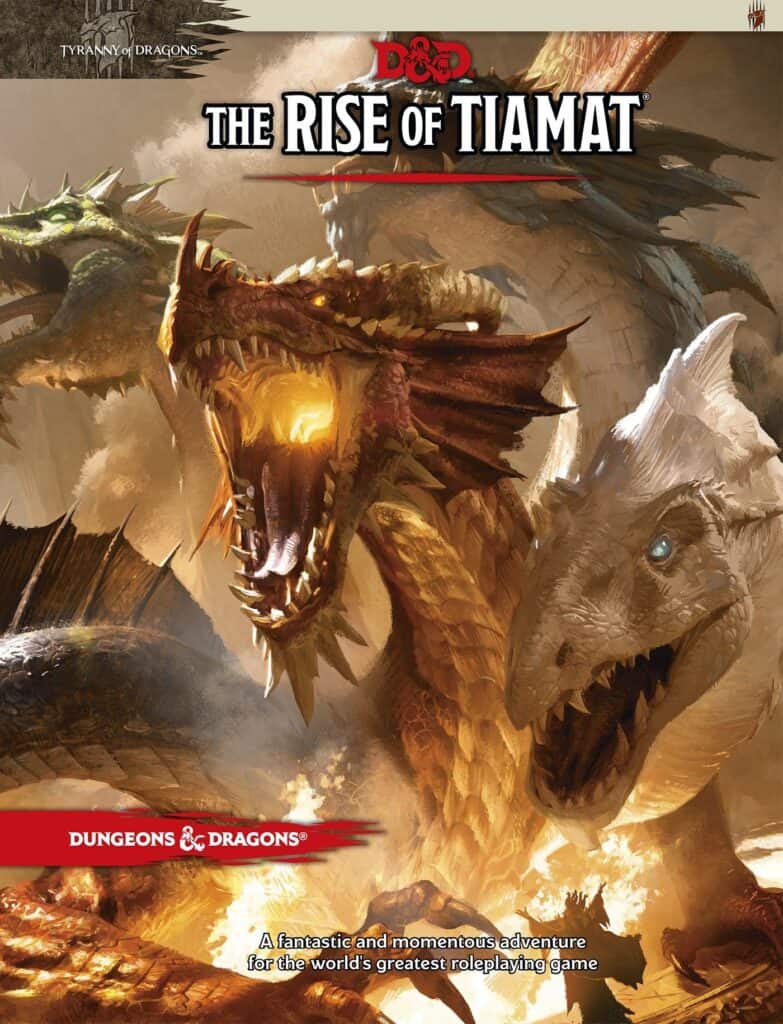 Front cover of the The Rise of Tiamat, one of our choices for best d&d 5e modules.